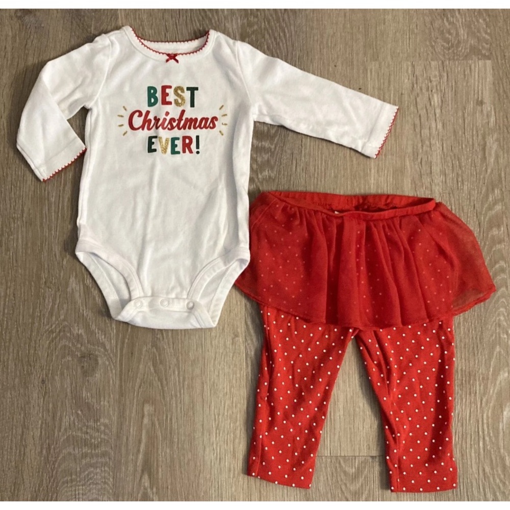 Carter's Girl’s Size 6 Months Holiday Outfit Says” Best Christmas Ever”